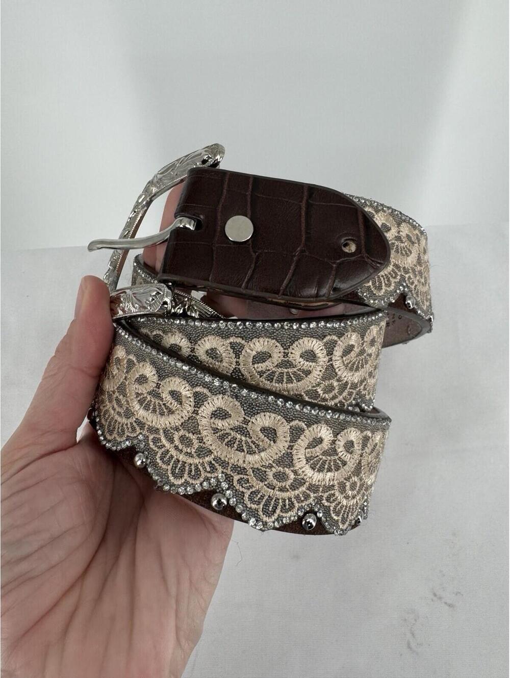 ANGEL RANCH WOMEN'S BROWN LACE, CRYSTAL AND STUD WESTERN BELT